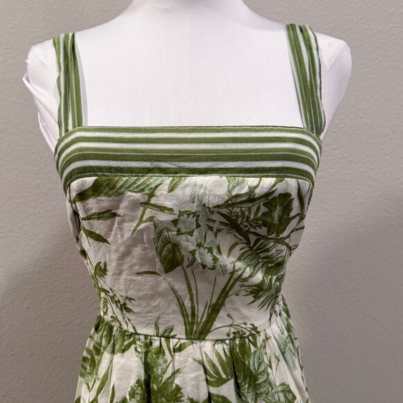 Sweet Wanderer Green White Floral Botanical Tiered Midi Dress Summer Chic Medium - Picture 4 of 9
